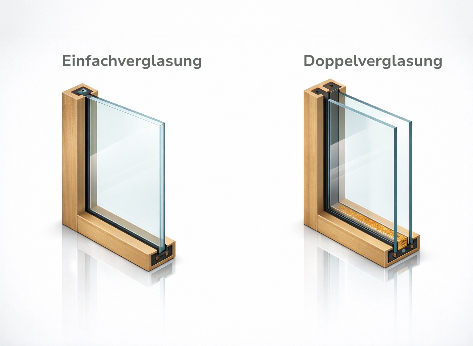 Einfachverglasung vs Isolierverglasung Grafik